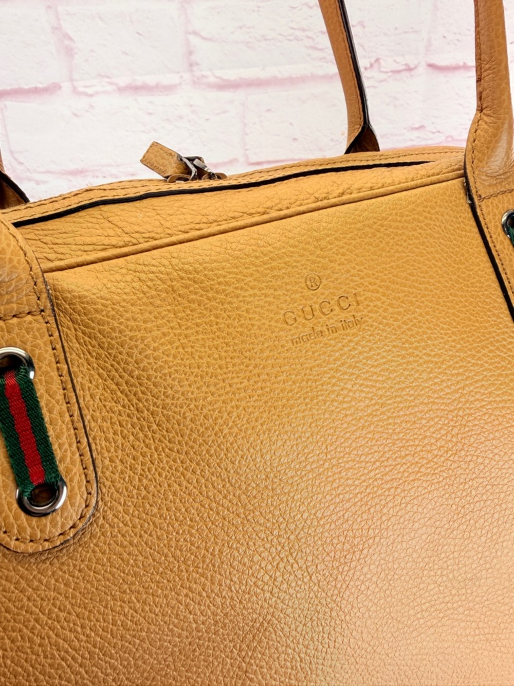 Gucci Princy Web Large Tan Leather Tote Bag Rare - Picture 9 of 16